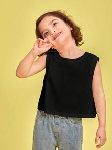 SHEIN Áo ba lỗ & áo hai dây cho bé gái mới biết đi màu trơn Giải trí - màu đen - Xem 5