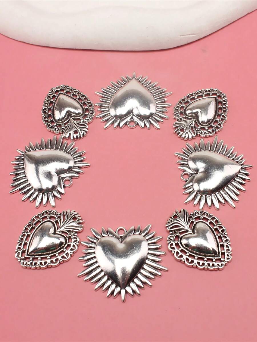 8pcs Mixed Sun Heart Zinc Alloy Pendant DIY Necklace, Earring, Jewelry Making A418