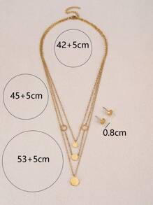 Women's Gold Layered Stainless Steel Necklace 18k Gold-Plated Exquisite Smooth Round Gold Coin Earrings Fashionable Layered Heart Cute Pendant Necklace Set Of Women's Ear Studs Gold Jewelry, For Valentine's Day, Wedding Season, Anniversaries, Mother's Day, Gifts For Family And Friends