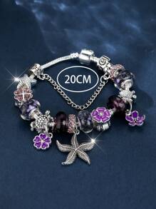 Vanel Vòng Tay Thiết Kế Hoa Vintage Bohemian Với Rùa & Sao Biển Quyến Rũ, Màu Tím, Món Quà Tuyệt Vời Cho Bạn Bè - Màu tím - Xem 3