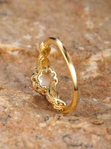 Vanel 1pc Vintage Gold Flower & Lace Detail Opal Ring, Retro Palace Style Opal Ring As Gift For Wife/Mom Valentines,Mom,Mother,Mother's Day,Gift