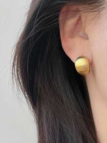 1pair Fashionable Matte Brushed Arc-Shaped Hoop Earrings For Women - Yellow Gold - View 3