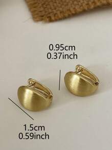 1pair Fashionable Matte Brushed Arc-Shaped Hoop Earrings For Women - Yellow Gold - View 4