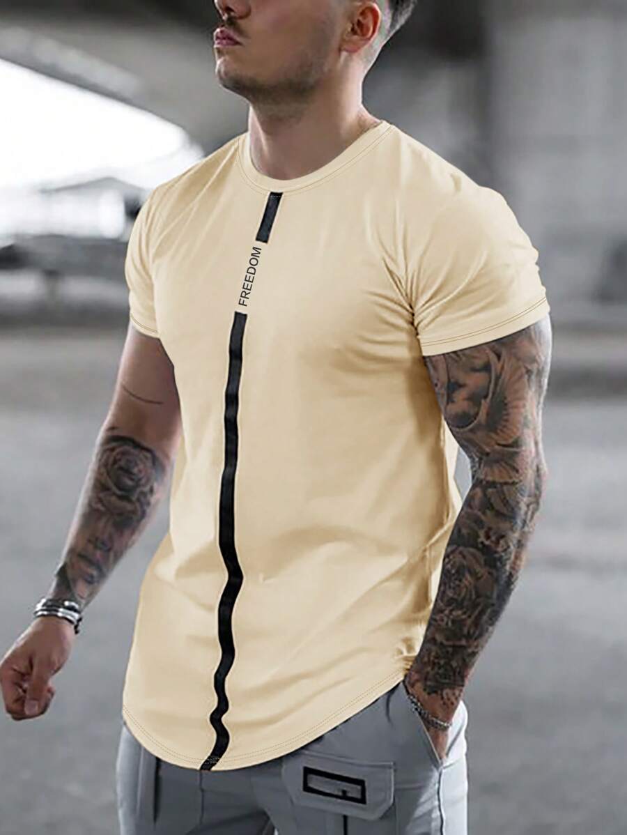 Manfinity Homme Áo thun & Áo lót Nam Lá thư Giải trí - Màu Khaki - Xem 1
