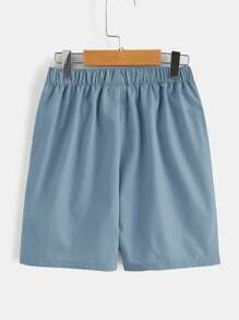 SHEIN Tween Boy Solid Button Front Shorts - Dusty Blue - View 2