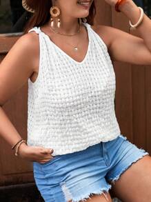 SHEIN LUNE Plus Solid Knot Shoulder Blouse - White - View 1