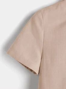 SHEIN 小男童素色前紐扣襯衫 - 卡其色 - 查看 3