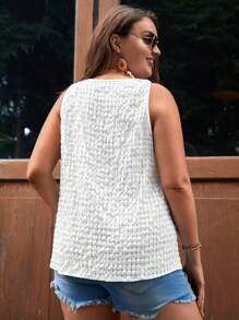 SHEIN LUNE Plus Solid Knot Shoulder Blouse - White - View 2