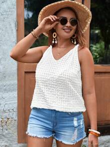 SHEIN LUNE Plus Solid Knot Shoulder Blouse - White - View 5