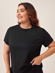 SHEIN BASICS Plus  Solid Tee & Shorts - Black - View 5