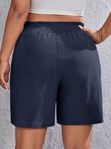 SHEIN EZwear 大碼素色彈性腰帶短褲 - 藏蓝色 - 查看 2