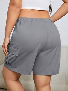 SHEIN EZwear Plus Drawstring Waist Flap Pocket Side Cargo Shorts - Grey - View 2