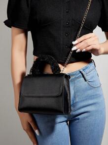 迷你方包黑色翻蓋適用於日常 - 黑色 - 查看 2