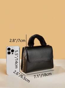 迷你方包黑色翻蓋適用於日常 - 黑色 - 查看 4