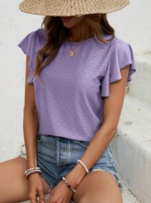 SHEIN LUNE Solid Butterfly Sleeve Tee - Lilac Purple - View 1