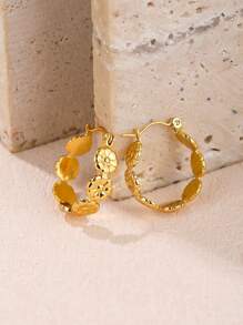 1 对不锈钢可爱花朵 C 形耳环，适合女性日常佩戴 - 金黃色 - 查看 2