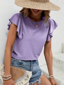 SHEIN LUNE Solid Butterfly Sleeve Tee - Lilac Purple - View 7