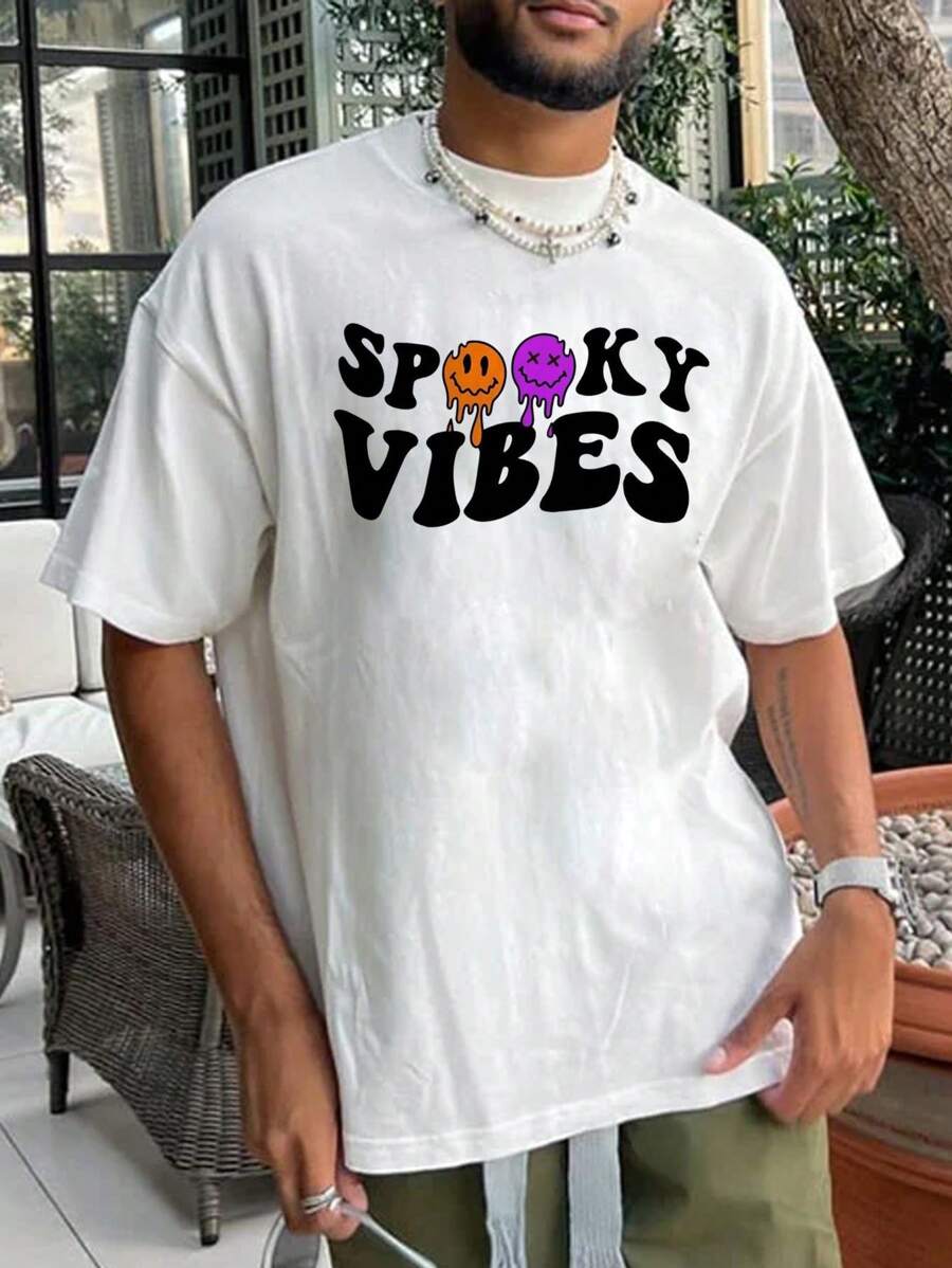 Men Cartoon & Letter Graphic Drop Shoulder Tee - White - View 1