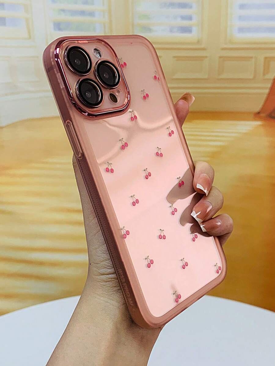 Pink Cherry Pattern Anti-Fall Phone Case - Multicolor - View 1