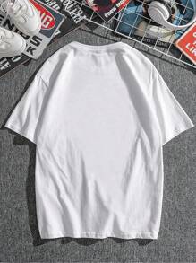 Men Cartoon & Letter Graphic Drop Shoulder Tee - White - View 2