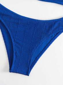 SHEIN Swim Summer Beach Chain Linked Halter Triangle Bikini Set - Blue - View 5