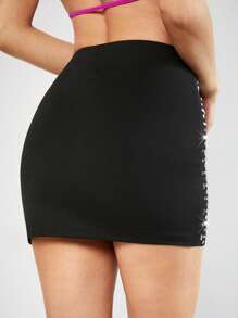 SHEIN BAE Váy nữ Pha lê kim cương Chia màu trơn Buổi tiệc - màu đen - Xem 4