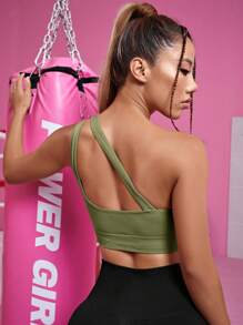Yoga Basic 單肩運動型文胸 - 軍綠色 - 查看 2