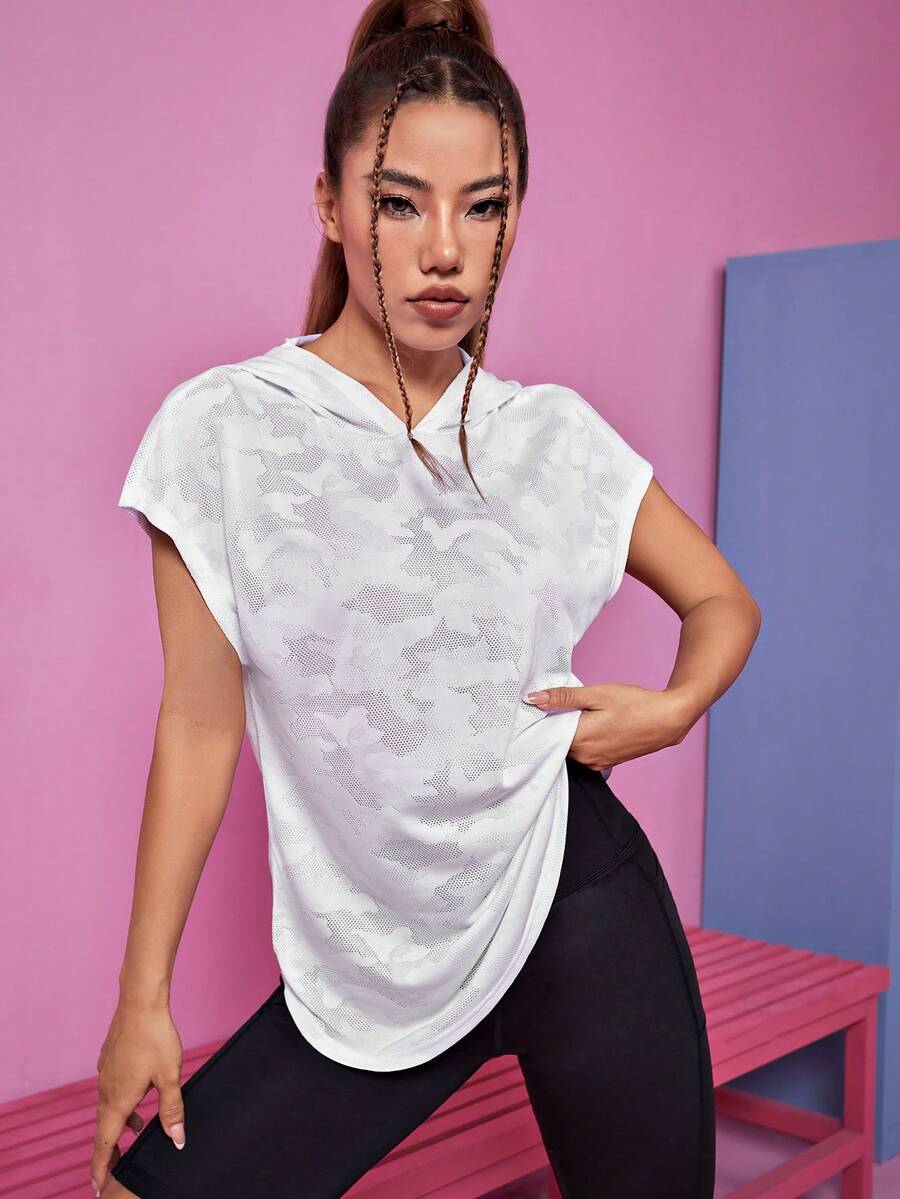 SHEIN Street Sport Camo Print Hooded Sports Sweatshirt - White - View 1