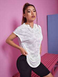 SHEIN Street Sport Camo Print Hooded Sports Sweatshirt - White - View 3