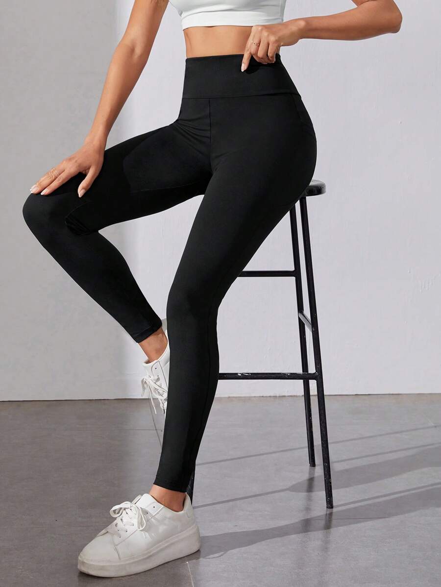 SHEIN Tall Quần tất nữ Túi màu trơn Giải trí - màu đen - Xem 1