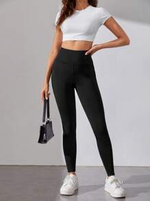 SHEIN Tall Quần tất nữ Túi màu trơn Giải trí - màu đen - Xem 3