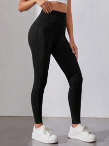 SHEIN Tall Quần tất nữ Túi màu trơn Giải trí - màu đen - Xem 4