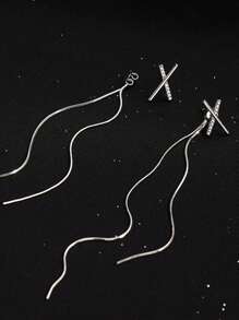 1pair Fashionable Minimalist Minimalist Style Style Letter & Tassel & Rhinestone Decor Dangle Earrings For Women