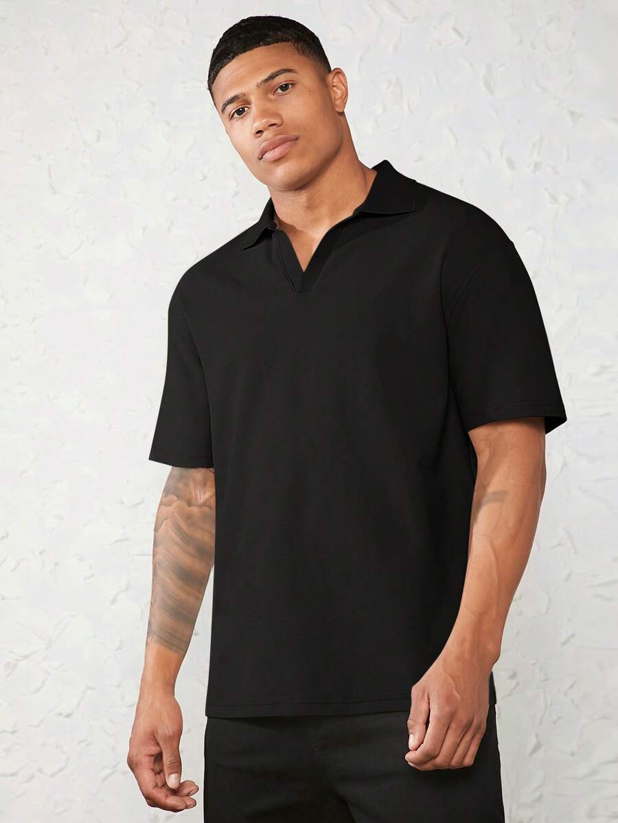 Manfinity VCAY Men Cotton Solid Polo Shirt - Black - View 1