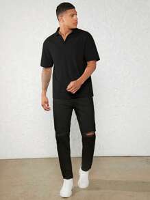 Manfinity VCAY Men Cotton Solid Polo Shirt - Black - View 4