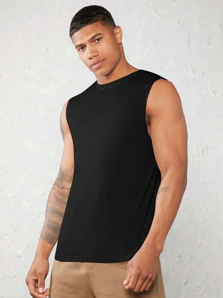 GENTILAND Nam Áo ba lỗ Bông Chất rắn - màu đen - Xem 1