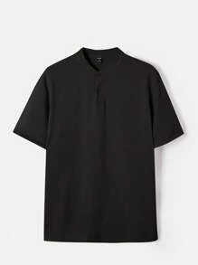 GENTILAND Men Cotton Button Front Polo Shirt - Black - View 7