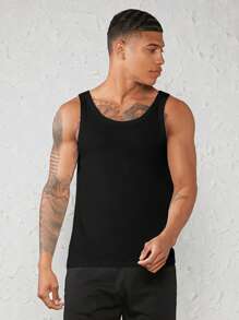 Manfinity BRENVOR Men Cotton Solid Tank Top - Black - View 4