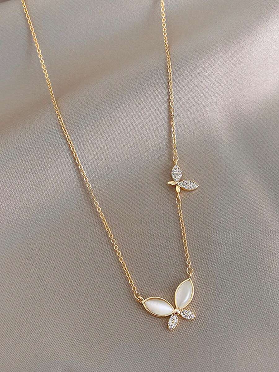 1入組蝴蝶裝飾鏈條樣式項鍊 - 金黃色 - 查看 1