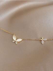 1入組蝴蝶裝飾鏈條樣式項鍊 - 金黃色 - 查看 2