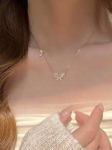 1入組蝴蝶裝飾鏈條樣式項鍊 - 金黃色 - 查看 6