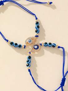 12pcs/set Alloy & Rhinestone Decor Evil Eye Friendship Adjustable Bracelet - Blue - View 2