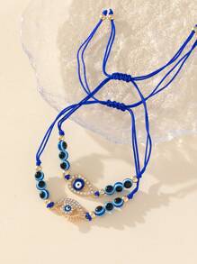 12pcs/set Alloy & Rhinestone Decor Evil Eye Friendship Adjustable Bracelet - Blue - View 3