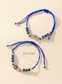 12pcs/set Alloy & Rhinestone Decor Evil Eye Friendship Adjustable Bracelet - Blue - View 4