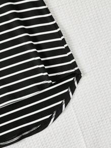 SHEIN Young Girl Striped Print Curved Hem Tee Dress - Black - View 5