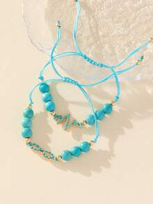 12入組/套綠松石色海灘度假風格串珠手鏈帶多種元素 - 綠松石色 - 查看 4