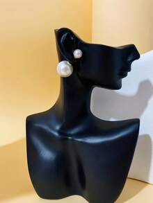 1 cặp bông tai ngọc trai giả hai mặt thiết kế cá nhân hóa mặt trước sau - trắng - Xem 4