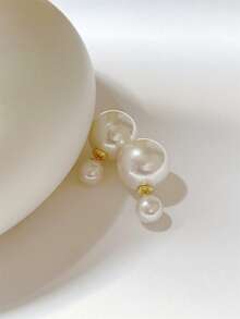 1 cặp bông tai ngọc trai giả hai mặt thiết kế cá nhân hóa mặt trước sau - trắng - Xem 5