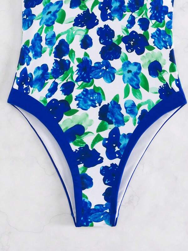 Floral Print Tie Shoulder One Piece Swimsuit SHEIN USA