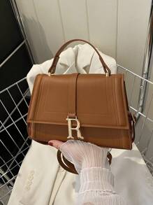 Túi Vuông Nắp Nhỏ Khâu Chi Tiết Chữ Trang Trí - màu nâu - Xem 1